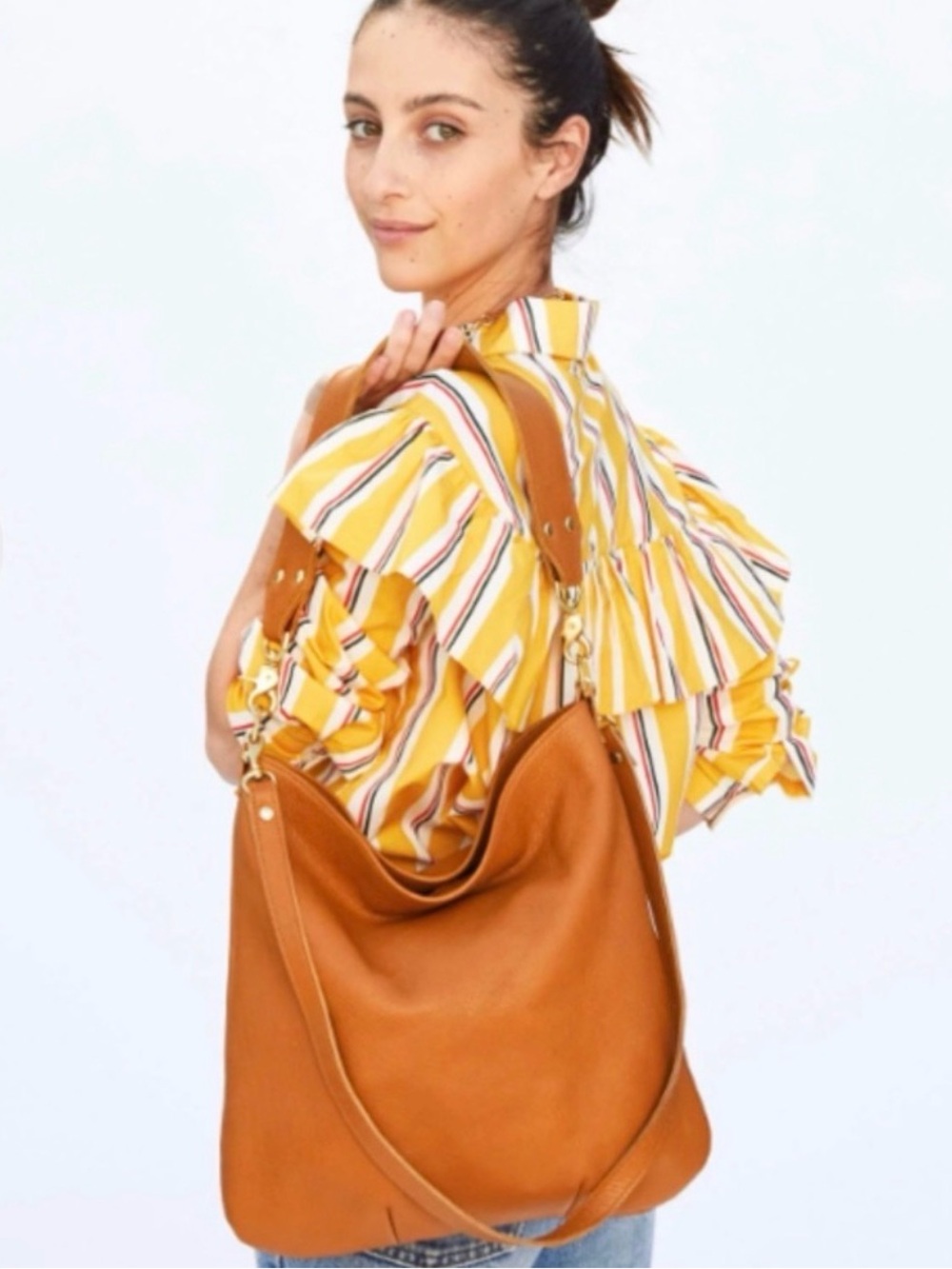 Clare V. Veronique Shoulder Bag Crossbody Tan Pebbled Leather